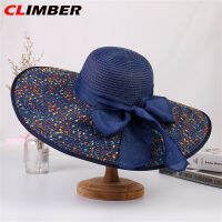 Climber【จัดส่งรวดเร็ว】หมวกกันแดดกลางแจ้งพร้อมปีกกว้างตกแต่งโบว์ใหญ่หมวกกันแดดสำหรับเดินทางวันหยุดหมวกชายหาดแบบขยาย