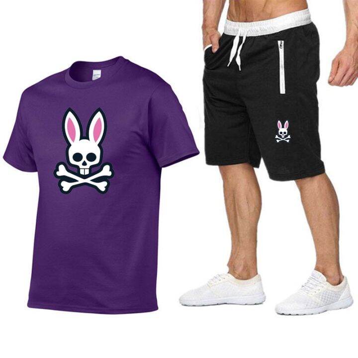 outdoor-sports-jogging-short-sleeved-suit-ghost-rabbit-print-cotton-mens-t-shirt-shorts-summer-casual-suit-women-t-shirt