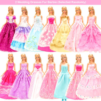BARWA 25 Item Doll Accessories =3 Long Tail Party Dress +10 Mini Doll Dresses +2 Top Pants Clothes +10 Shoes For Barbie DIY Toys