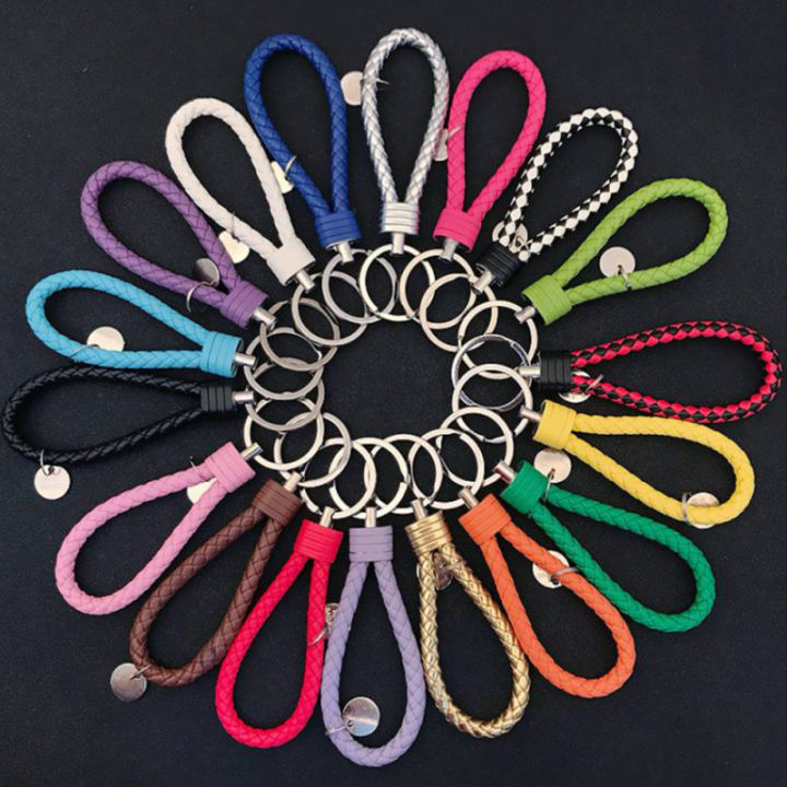 Colorful Keychain Leather Rope Strap Weave Keyring Key Chain Ring Key Fob  Gifts