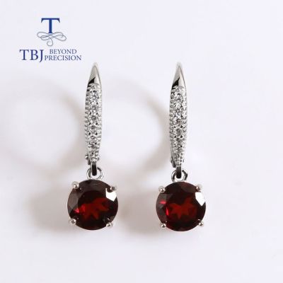 Simple Garnet silver Earring 925 sterling silver for natural gemstones round 7mm fine jewelry for women girls simple jewelry