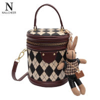 NALLCHEER กระเป๋าอเนกประสงค์กระเป๋าวินเทจ Crossbody ของผู้หญิงกระเป๋าทรงถังกระเป๋าสะพายพาดลำตัวมีสไตล์แบบใหม่