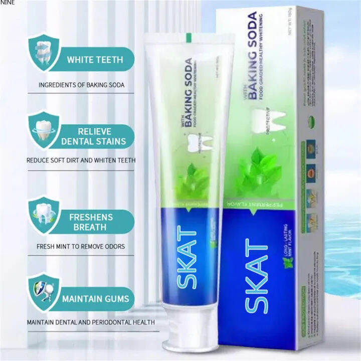 Skat Baking Soda And Mint Toothpaste Cares For Teeth, Air Freshens And