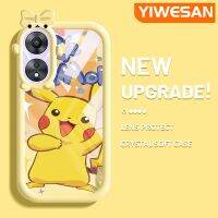 YIWESAN เคสสำหรับ OPPO A78 5G A58 A58x 5G เคสการ์ตูน Pikachu กล้องมอนสเตอร์ตัวเล็กที่มีสีสันน่ารักนิ่มสำหรับเลนส์กันกระแทกแบบใสโทรศัพท์เคสโปร่งใสแฟชั่นฝาครอบป้องกันซิลิโคน