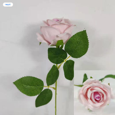 GHJ กุหลาบดอกเดียวโรแมนติกแสนหวานกุหลาบประดิษฐ์สมจริงพร้อมผ้ากำมะหยี่สำหรับช่อดอกไม้งานแต่งงานแบบ DIY