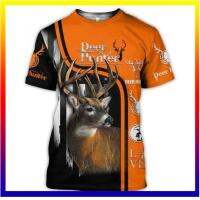 Deer Hunter Pattern พิมพ์ลายฤดูร้อนชายเสื้อคอกลมลำลองแขนสั้นพลัสขนาดเสื้อสวมหัวสตรีทแฟชั่นเสื้อผ้าผู้ชาย XS-5XL