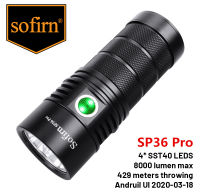 Sofirn ไฟฉาย LED SP36 Pro 8000lm พลังสูง,4 * SST40 5V 3A USB C ชาร์จได้18650ไฟ LED Anduril 2.0