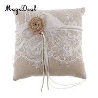 MagiDeal Vintage Burlap Lace Ring Pillow Cushion Ring Bearer Wedding Party Supplies