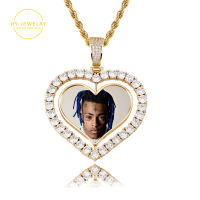 Personalise Heart Shaped Custom Photo Spin Double Sided Medallion Pendant Necklace With 4mm Tennis Chain Zircon Hip Hop Jewelry