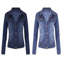 ZZOOI 2022 Hot Sale Woman Biker Denim Jacket Fashion Slim Elastic Long Sleeve Jeans Jacket Coat Autumn Winter Casual Clothing S-2XL