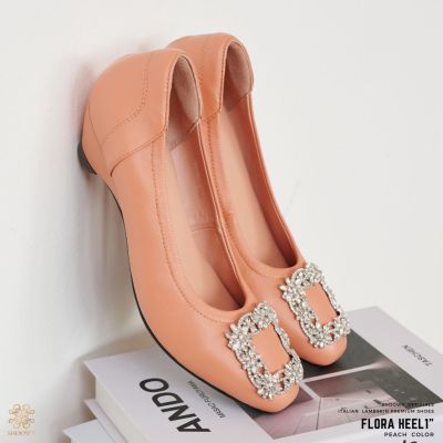 รองเท้าหนังแกะ รุ่น Flora heel 1" Peach color (สีพีช)