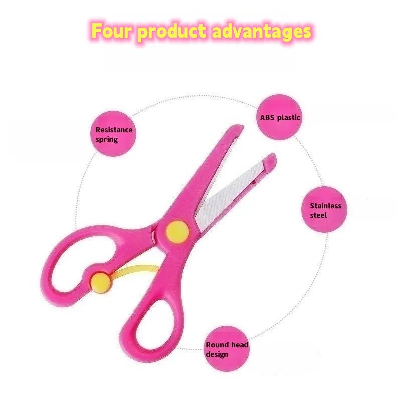 1pc Plastic Spring-loaded Safety Scissors For Paper Cutting And