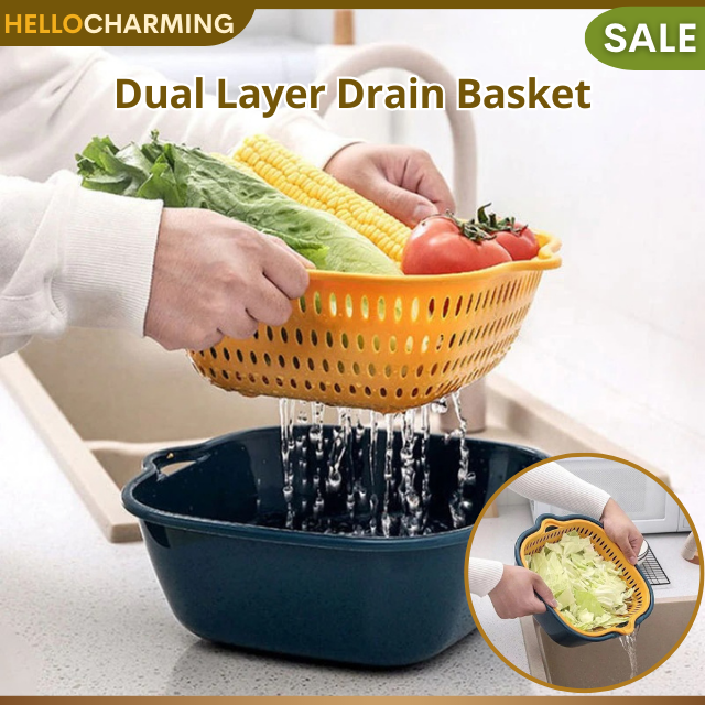 HELLO CHARMING Dual Layer Drain Basket Food Strainer for Kitchen ...