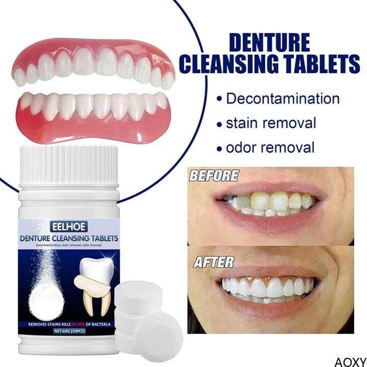 Denture Cleansing Tablet 50 Tabs Cleanser Pills Whitening Remove Plaque