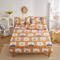 Yaapeet Bed Sheet With Pillowcase Cartoon Bear Print Fitted Sheet Set for Kids capas de colchão Queen King Size Sheet Sets