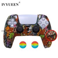 IVYUEEN แผ่นป้องกันการลื่นพิมพ์ลายลอกน้ำสำหรับอุปกรณ์ควบคุม PS5ของ PlayStation 5เคสซิลิโคนสำหรับเคสฝาครอบแบบยึดสองชั้น