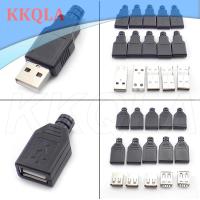 QKKQLA 10pcs Type A Male Female USB 4 Pin Plug Socket Connector With Black Plastic Cover Type-A DIY Kits