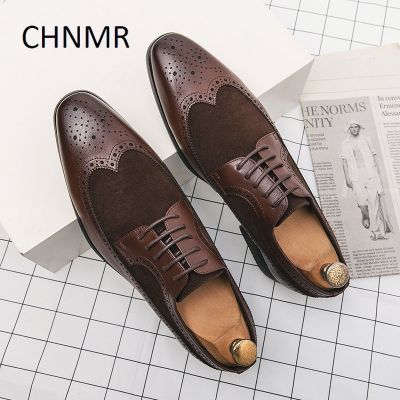 CHNMR-S รองเท้าหนังปลายแหลมสำหรับไซส์ใหญ่สำหรับผู้ชายพร้อมสายรัดสินค้ายอดนิยมแฟชั่นสไตล์อังกฤษบล็อกสีใหม่