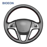 Hand Sewing Black Artificial Leather Car Steering Wheel Cover Braid for Hyundai Solaris Verna 2010-2016 i20 2008-2014 Accent Steering Wheels Accessori