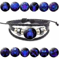 Luminous 12 Constellations Bracelet For Men Multilayer Leather Weave Zodiac Signs Bracelets Taurus Cancer Scorpio Jewelry Gift Charms and Charm Bracel