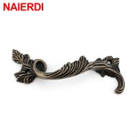 NAIERDI Antique Furniture Handles Leaves Striped Carved Handle Drawer Door Knobs Jewelry Box Bronze Cabinet Pulls Cupboard Wood