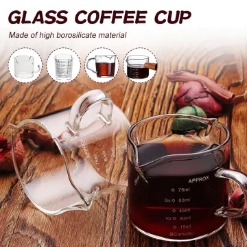 Espresso Cups with Wood Handle, Double Spout Glass Measuring Cup with Dual  Scale, Espresso Shot Glass with V-Shaped Mouth, Clear Glass Espresso  Accessories, Milk Frothing Pitcher 3.52 OZ