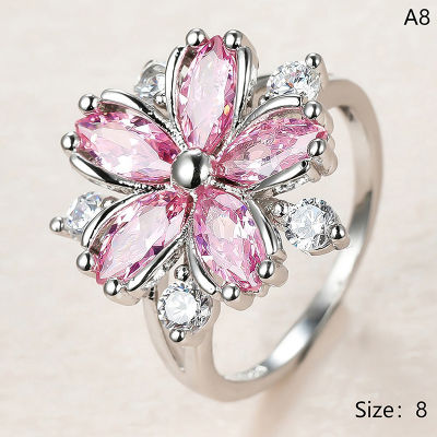 Annabels แหวนคริสตัลไรน์สโตนส่องแสงเป็นประกายแฟชั่นลายดอกไม้ซากุระ,แหวนสำหรับผู้หญิงโรแมนติกหรูหราวันวาเลนไทน์งานแต่งงานของขวัญเครื่องประดับ