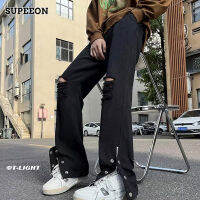 SUPEEON丨กางเกงแฟชั่นนายกเทศมนตรีเอวสูงสำหรับผู้หญิงกางเกง Celana Jeans Harajuku ขี้เกียจอินเทรนด์สำหรับกางเกงยีนส์แต่งลายขาดๆใหม่