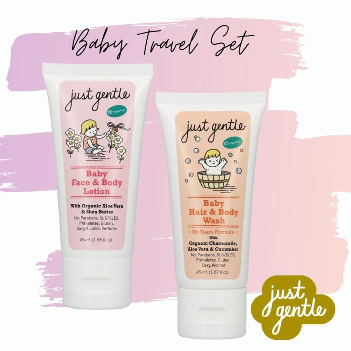 Travel size 45 ml. Baby Hair - Body wash &amp; Baby Face - Body Lotion Lavender เจลสระผม อาบน้ำ&amp;โลชั่นทาผิวหน้า&amp;กายเด็ก กลิ่นลาเวนเดอร์