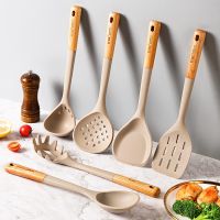 Silicone Kitchenware Cooking Utensils Non-stick Cookware Turner Spatula Spoon Slotted with Wooden Handle Kitchen Cooking Tools