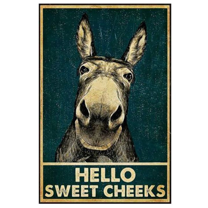 ภาพคนตลกๆป้ายดีบุกโปสเตอร์โลหะ-hello-donkey-สติกเกอร์แผ่นแผ่นโลหะพิมพ์ลายบ้านคลับป้ายการตกแต่งบ้านตกแต่ง