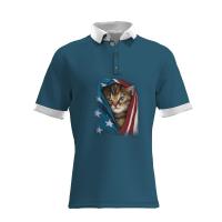 new 3D printing black and white blue red stitching American flag five-pointed star mens casual short-sleeved POLO shirt