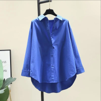 Spring Autumn Casual Cotton blouse Green Loose Office Lady Long Sleeve Women Tops Stand Collar Loose Buttons White Clothes