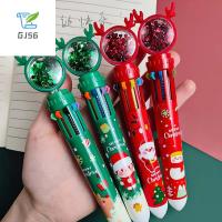 ปากกาโรลเลอร์บอล10ปากกาลูกลื่นสีแบบกดของขวัญคริสต์มาสน่ารักรูปการ์ตูน GJ56ปากกาบอลพอยท์คริสต์มาสเติมได้สีสันสดใส