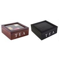 Wooden 9 Grids Tea Box Tea Bags Container Storage Box Square Gift Box Case Transparent Top Lid Jewelry Storage Box