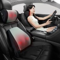 Car Electric Lumbar Neck Pillow Heating Vibration Massage Waist Support Cushion Car Seat Simulation Human Massage Rest Pillow