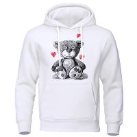Love Teddy Bear Cartoons Printed Sweatshirt Mens Hip Hop Warm Hoodie Fashion Loose Sportswears Oversize Pullover Hoody Size XS-4XL