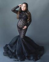 Maxi Maternity Gown Dresses for Photo Shoot Pregnant Women Long Sleeve Black Lace Turtleneck Photography Dresses Pregnancy Dress