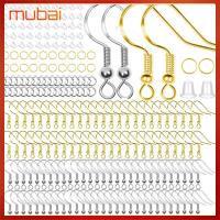 MUBAI 300 PCS 2สีค่ะ ชุดตะขอต่างหู โลหะผสมอัลลอยด์ ทองและเงิน ห่วงสำหรับกระโดด งานทำมือ แผ่นยางรอง หลังต่างหูใส สำหรับการทำเครื่องประดับ DIY