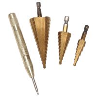 3Pcs Step Drill Bit Set with Center Punch,4-12mm/4-20mm/4-32mm Drill Bits Set for Sheet Metal Hole Drilling