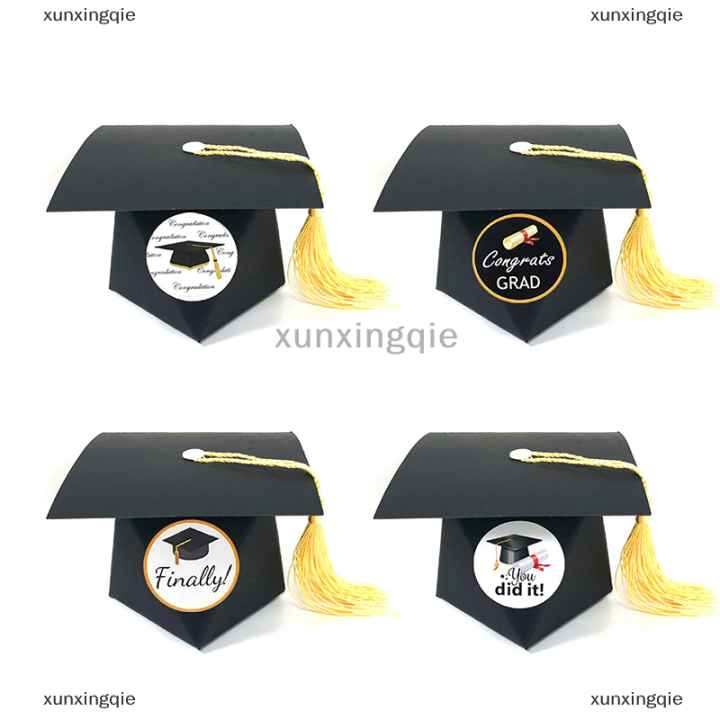 xunxingqie-สติกเกอร์ติดกล่องขนมลายหมวกสำหรับงานเฉลิมฉลองสละโสดมีกาว24ชิ้นสติกเกอร์สำหรับงานปาร์ตี้ธีมงานรับปริญญานวัตกรรม