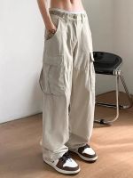 【CW】 pocket Oversized Joggers Pants Waist Streetwear Fashion BLACK Baggy Trousers