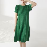 New summer dress in womens clothing wholesale miyake fold long short-sleeved loose thin joker high-end skirt