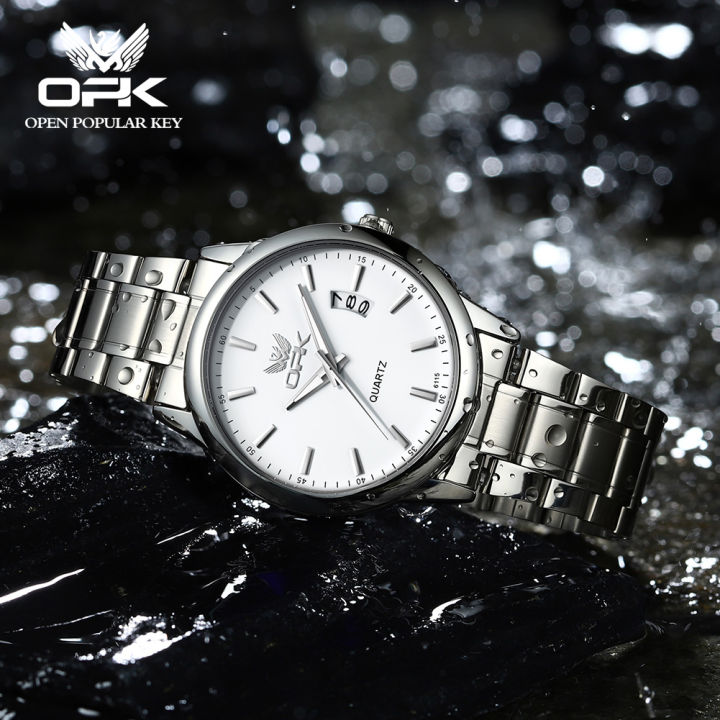 นาฬิกา-opk-สำหรับผู้ชายแฟชั่นกันน้ำแบบดั้งเดิมสไตล์เกาหลีปฏิทินสแตนเลสเรืองแสงพร้อมกล่องของขวัญ
