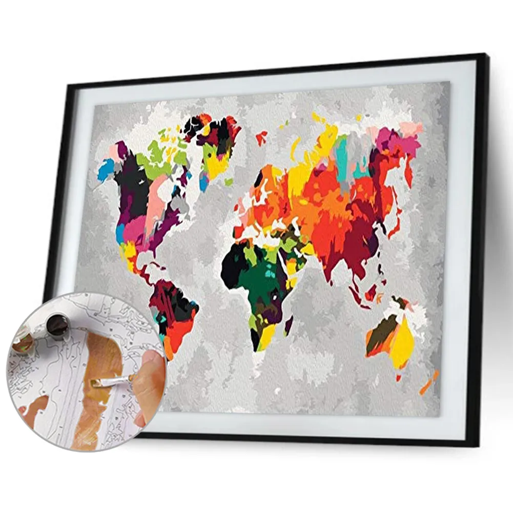 World Map Colour In Canvas World Map Oil Painting By Numbers Canvas Wall Drawing Kits Diy Home Decor |  Lazada