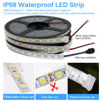 IP67IP68กันน้ำไฟ LED Strip DC12V คุณภาพสูงกลางแจ้งยืดหยุ่น LED เทป RGB สีขาวอบอุ่นสีขาวใต้น้ำ LED Strip 5M