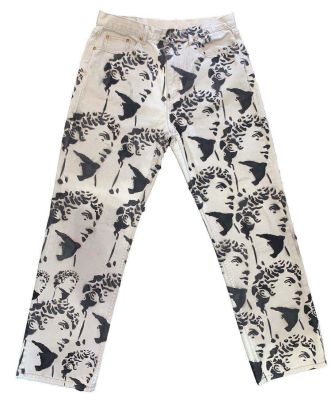 กางเกงลำลองผ้าเดนิมสำหรับผู้ชายกางเกงยีนส์หลวมตรงรูปปั้นพิมพ์ลายใหม่ยีนส์ผู้ชาย S-3XL ไซส์งานศิลปะ