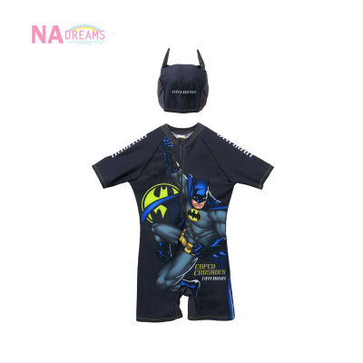 DC ชุดว่ายน้ำเด็กเล็ก เด็กชาย boy swimwear ลายการ์ตูน ชุดว่ายน้ำ ซุปเปอร์ฮีโร่ แบทแมน BATMAN รุ่นเด็กเล็ก จาก NADreams สีเทา