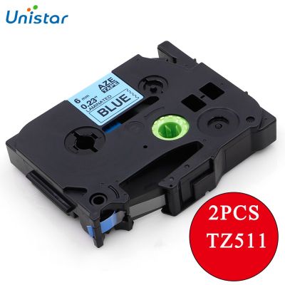 2 PCS Label Tape Compatible for Brother P-touch Printer TZ511 TZe-511 Black on Blue Labels for Brother Tape 6mm