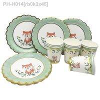 10Pcs Woodland Animals Fox Paper Plates Cup Disposable Tableware Jungle Party Baby Shower Kids 1st Birthday Forest Theme Supplie